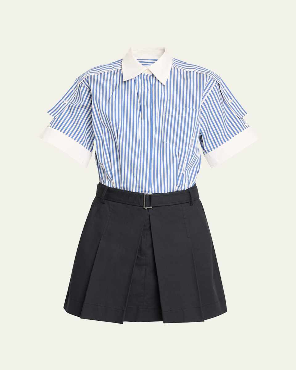 Short-Sleeve Combo Mini Shirtdress